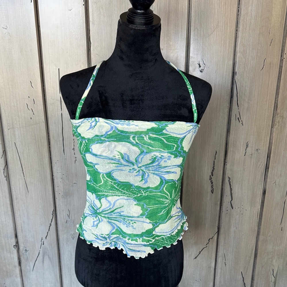 Free people Green Floral Halter Tank Top - Picture 1 of 7